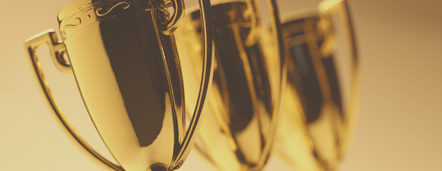 Photograph of gold trophies