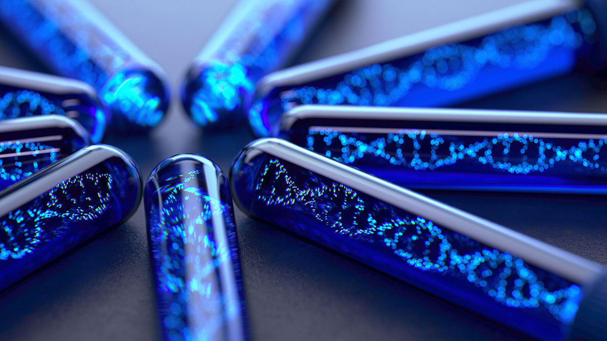 test tube with image of dna inside