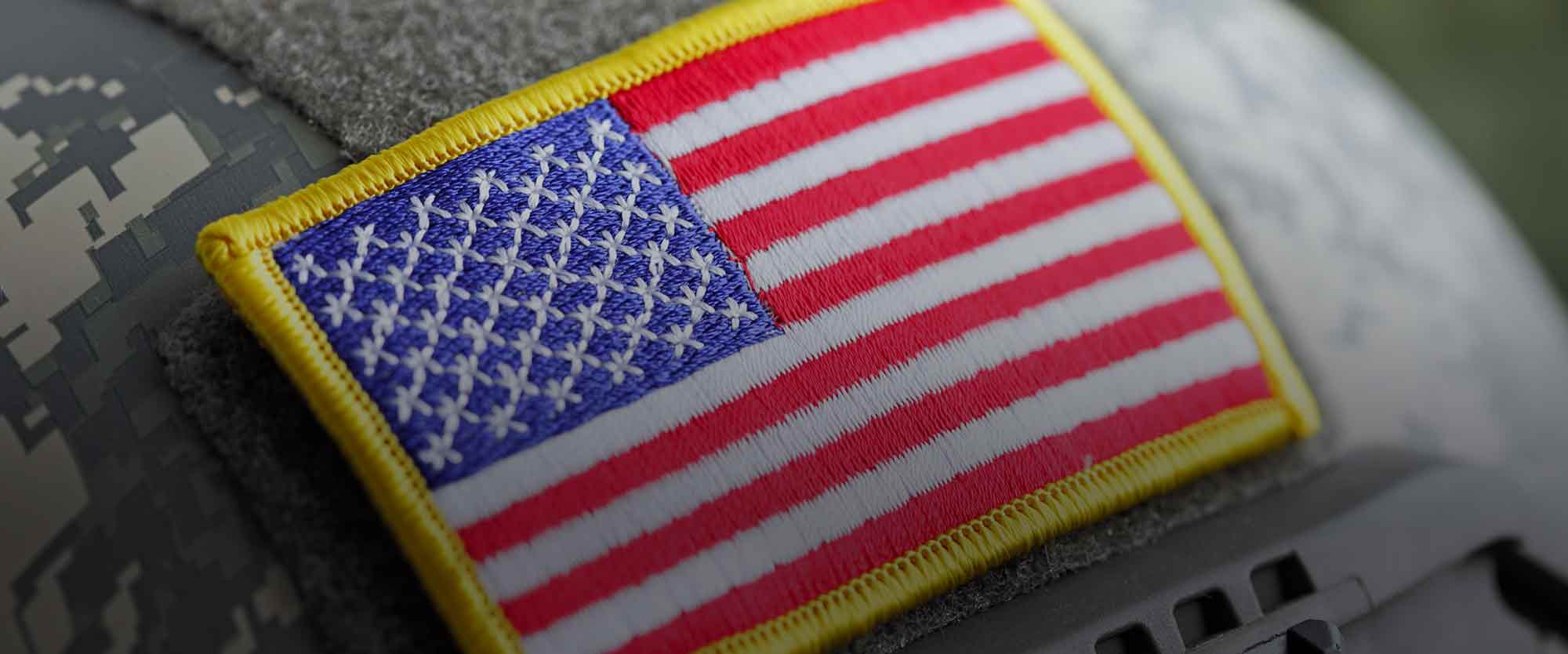 US flag patch on a military helmet